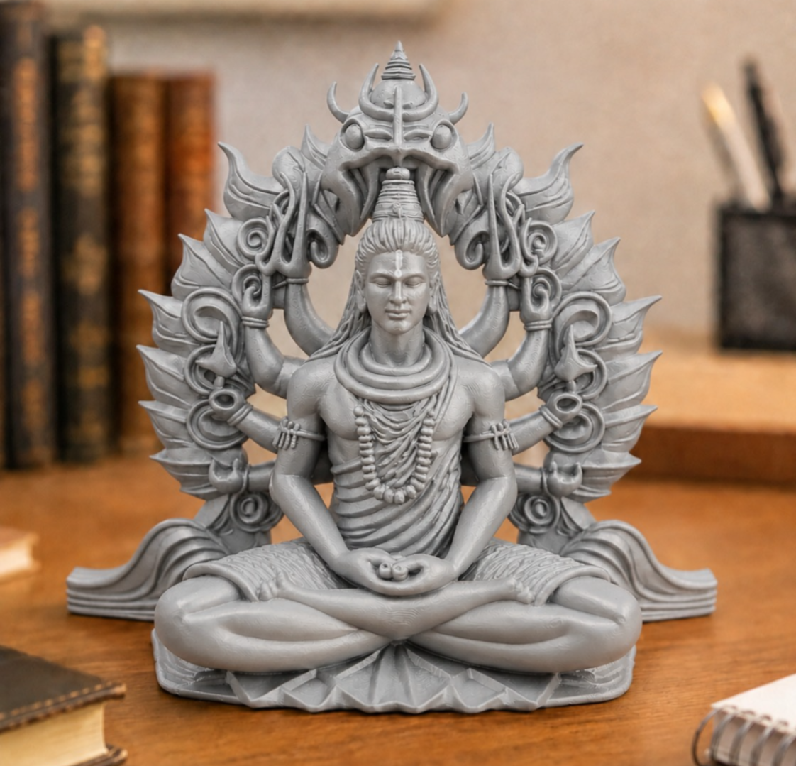 3D Printed Lord Shiva Idol Showpiece in Grey for Home, Car & Gifting