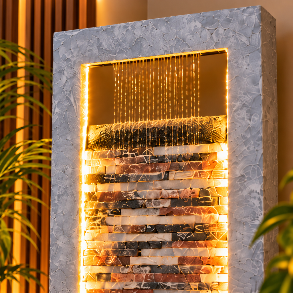 4ft Rippled Slate Waterfall Fountain for Home | EXPLEASIA