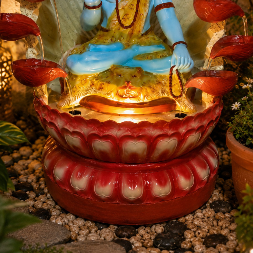 Lord Shiva Lotus Leaf Shower Water Fountain with LED – 40 inch