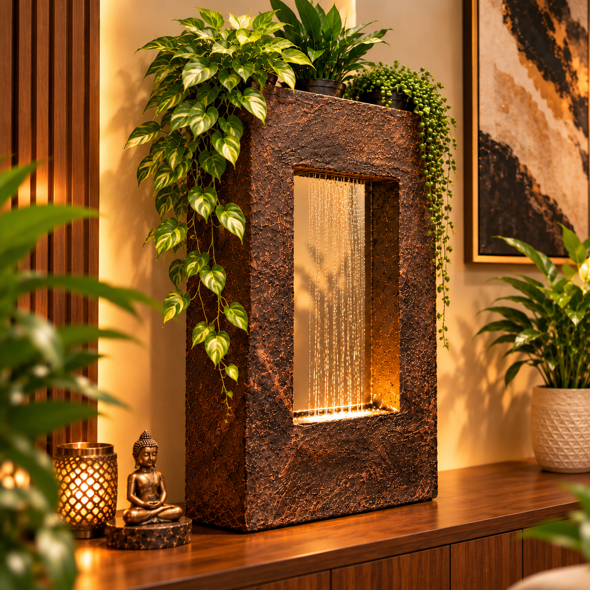 Square Planter Indoor Tabletop Fountain for Living Room & Vastu Decor