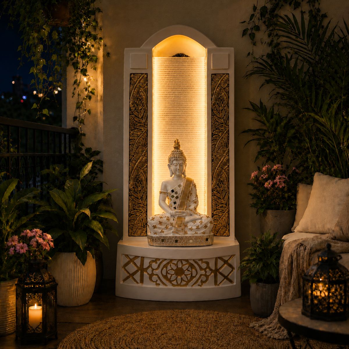 4ft Buddha Slate Water Fountain for Home | Indoor Outdoor Decor | LED Lights | Vastu Friendly