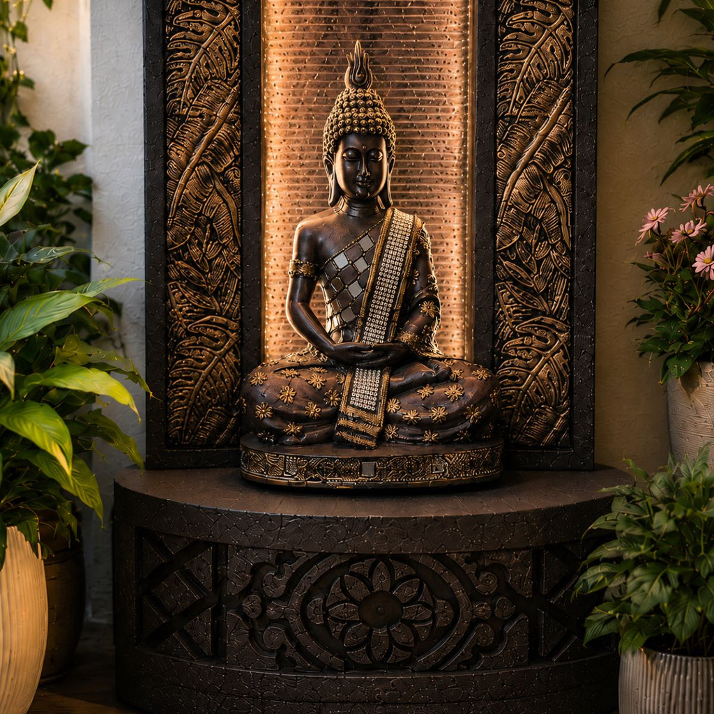 4ft Buddha Slate Water Fountain for Home | Indoor Outdoor Decor | LED Lights | Vastu Friendly