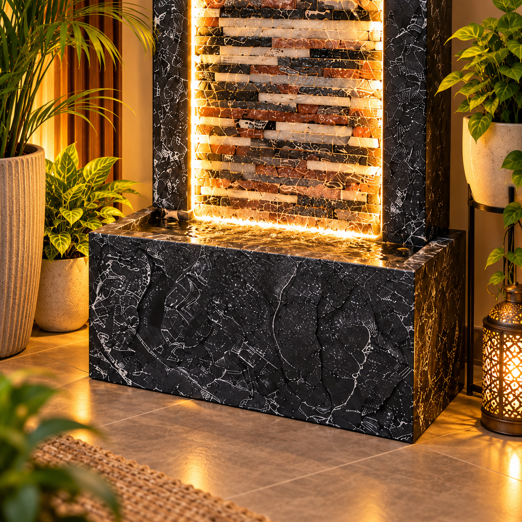4ft Rippled Slate Waterfall Fountain for Home | EXPLEASIA