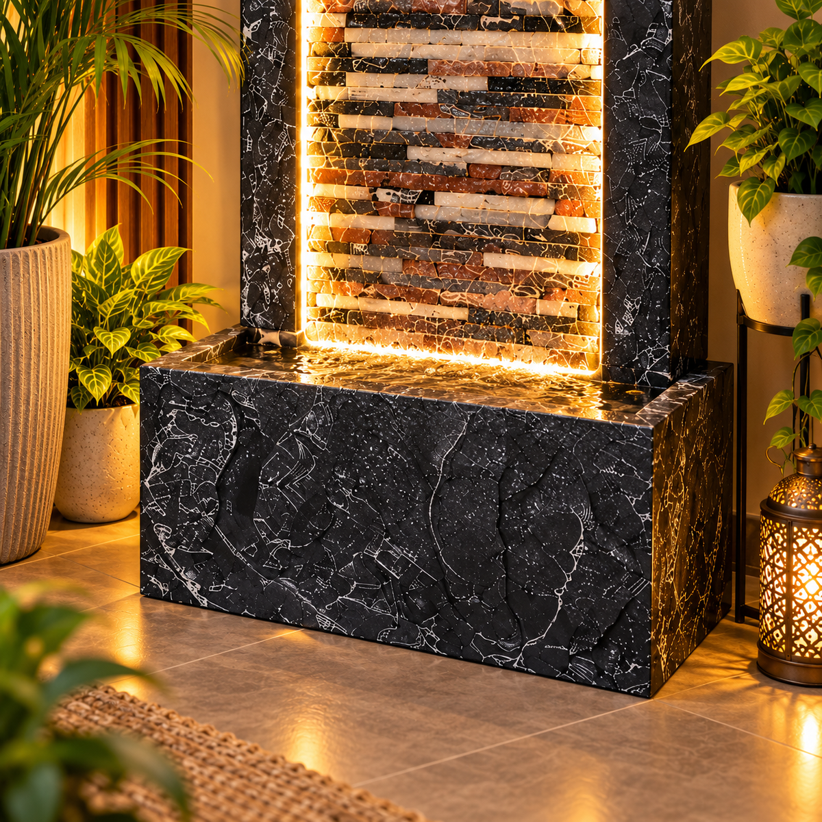 4ft Slate Waterfall Fountain - Large Slate Rippled Water Feature for Home & Vastu Decor