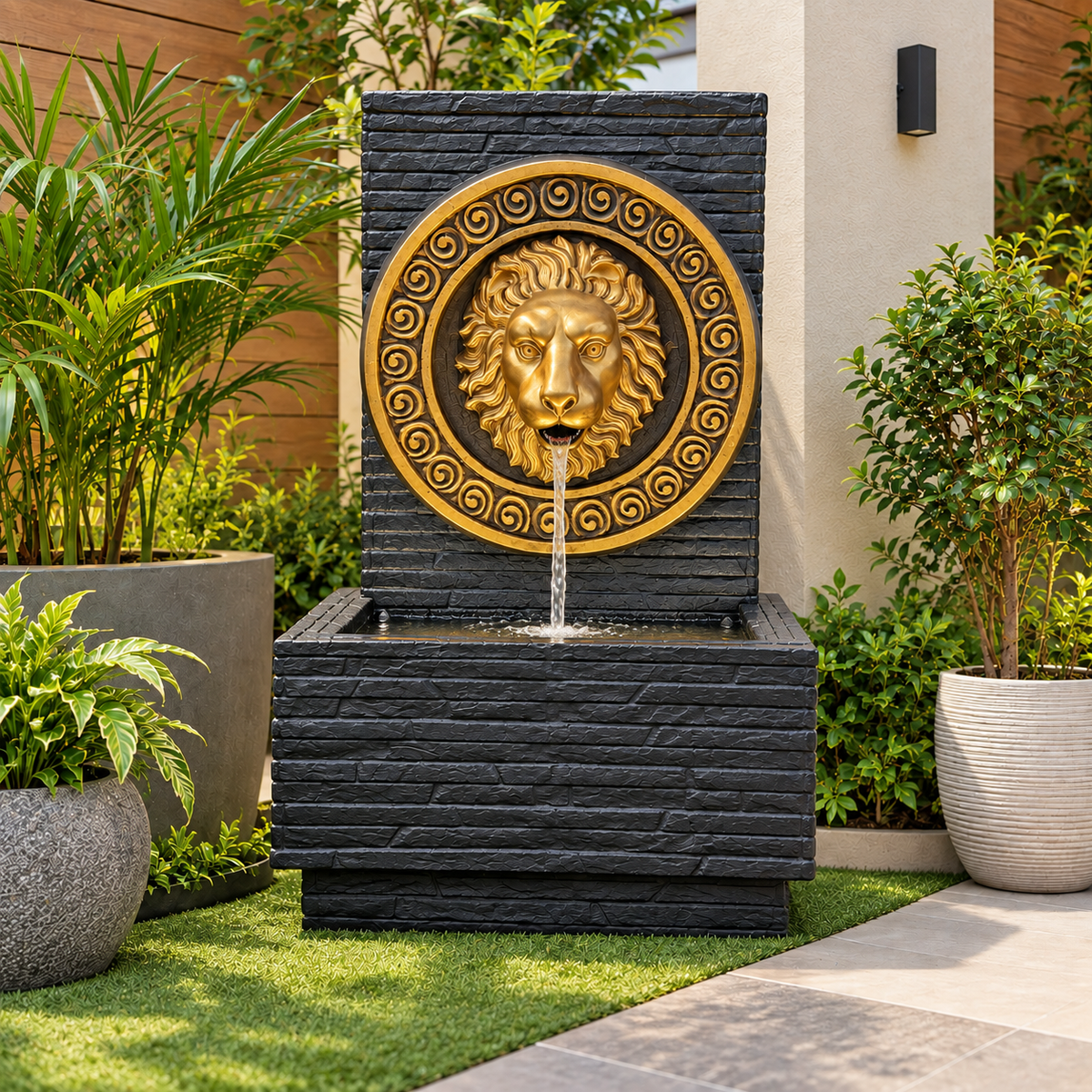 Imperial Lion Face Slate Water Fountain 3.3ft for Home | LED