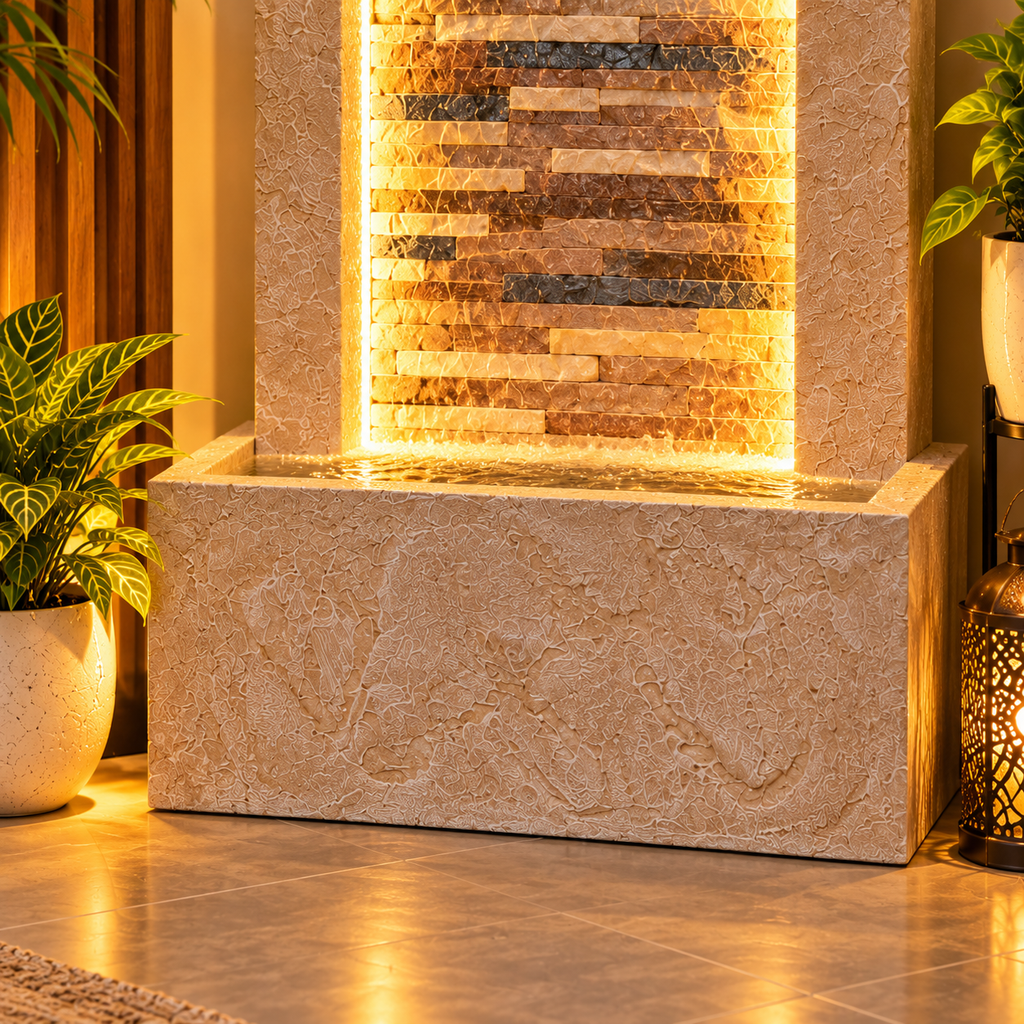 4ft Rippled Slate Waterfall Fountain for Home | EXPLEASIA