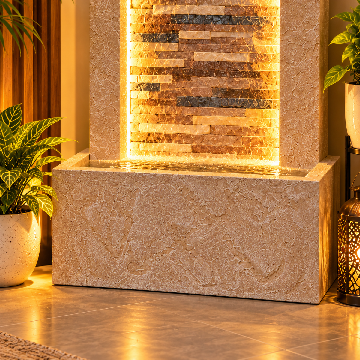 4ft Slate Waterfall Fountain - Large Slate Rippled Water Feature for Home & Vastu Decor
