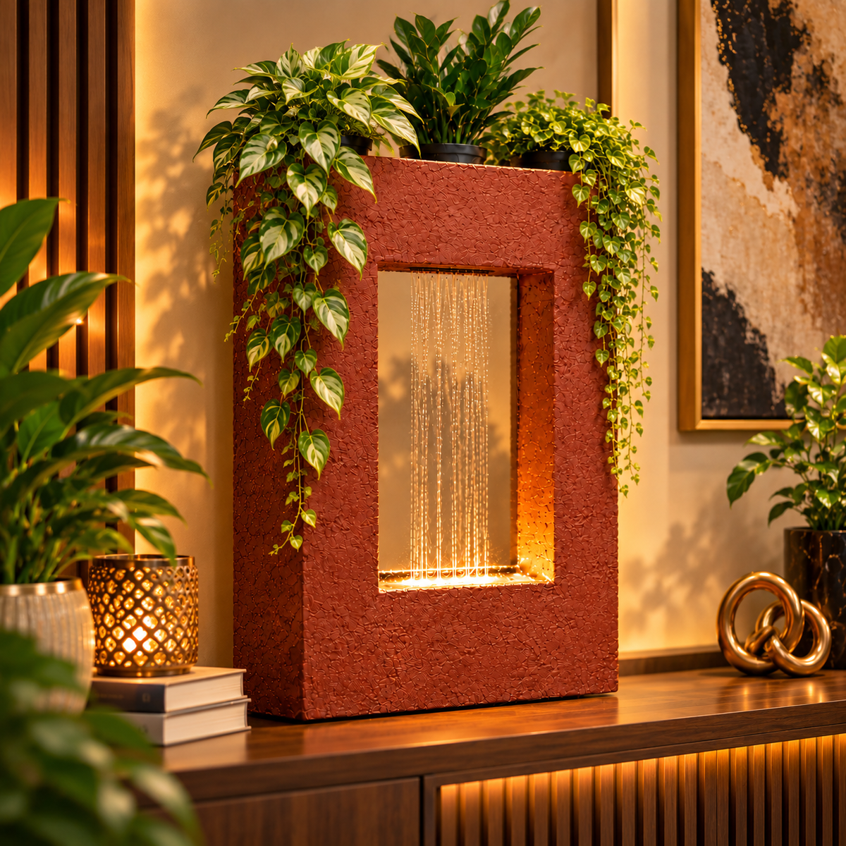 Square Planter Indoor Tabletop Fountain for Living Room & Vastu Decor