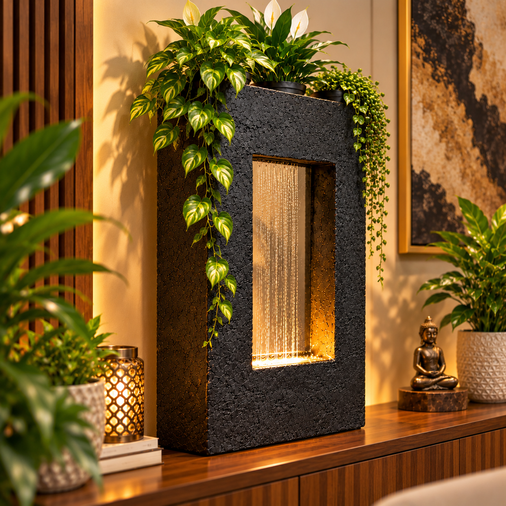 Square Planter Indoor Tabletop Fountain for Living Room & Vastu Decor