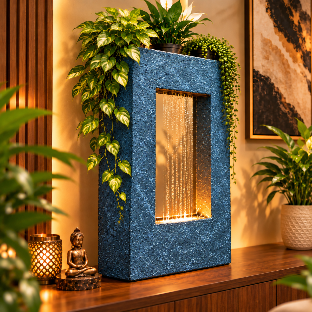 Square Planter Indoor Tabletop Fountain for Living Room & Vastu Decor