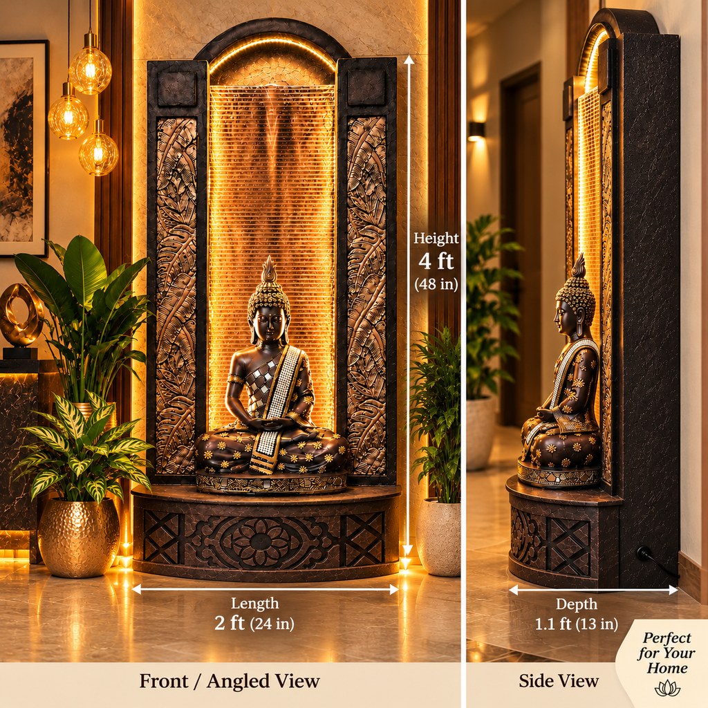 4ft Buddha Slate Water Fountain for Home | LED Lights | Indoor & Covered Outdoor Décor