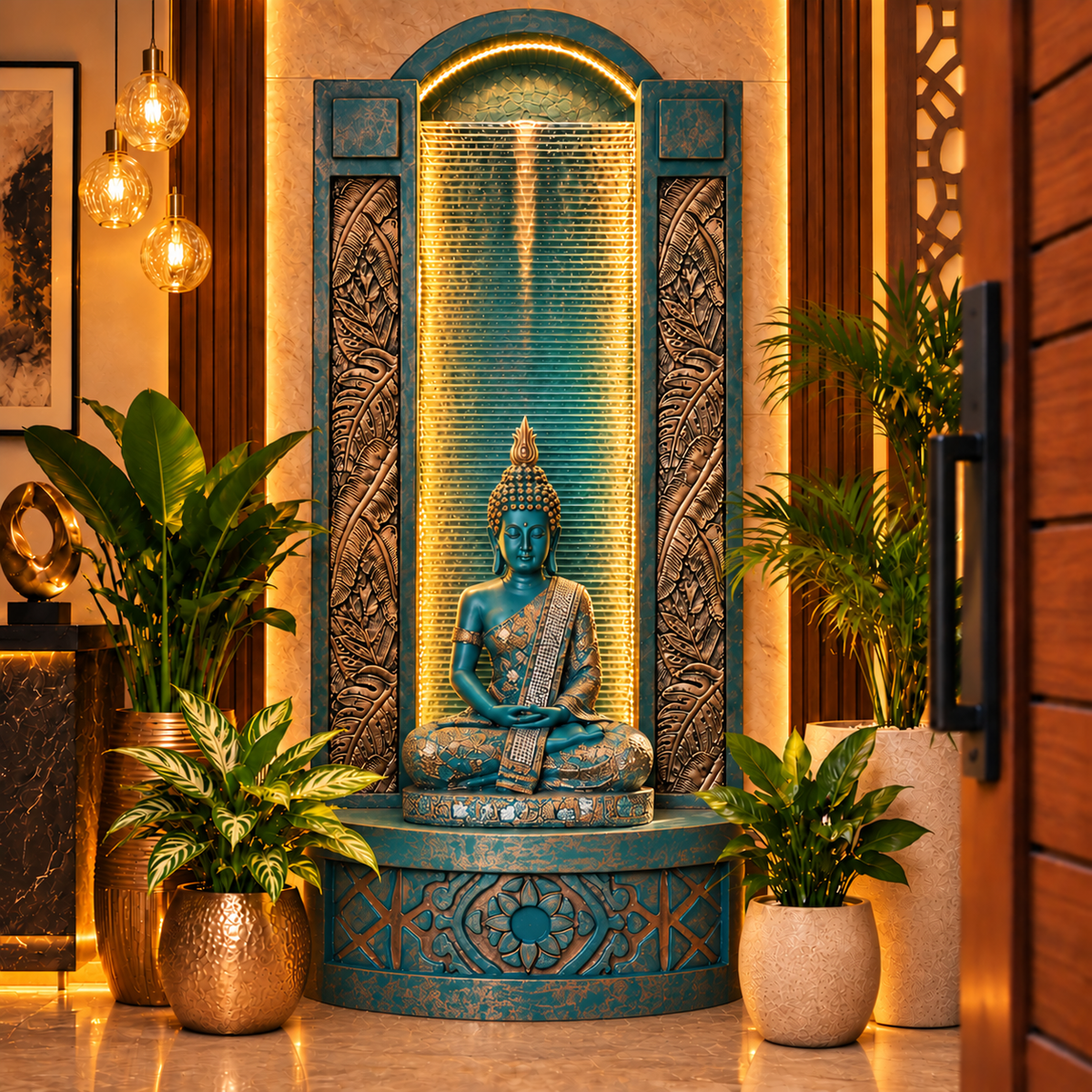 Slate Buddha Water Fountain - 4ft Aqua Gold for Home and Garden Enhancements