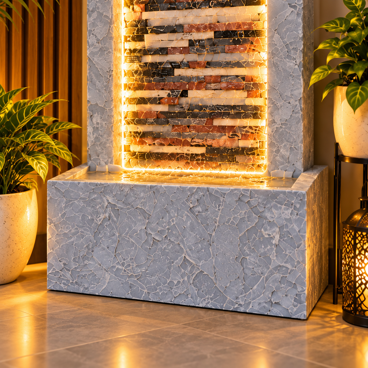 4ft Slate Waterfall Fountain - Large Slate Rippled Water Feature for Home & Vastu Decor