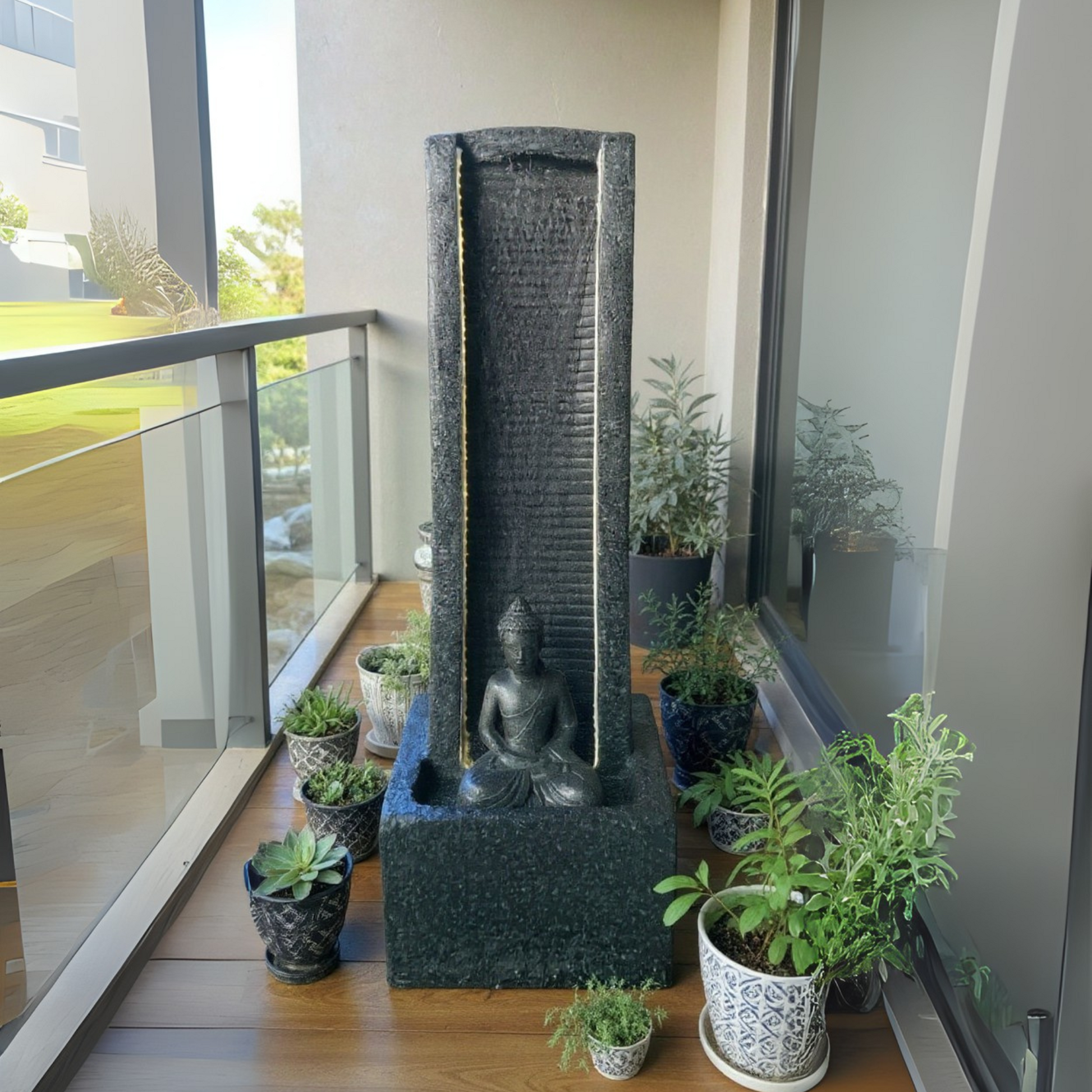 Curve Slate Buddha Water Fountain for Home, Office, Garden | Housewarming Item |Water Fountain Indoor Home Decor