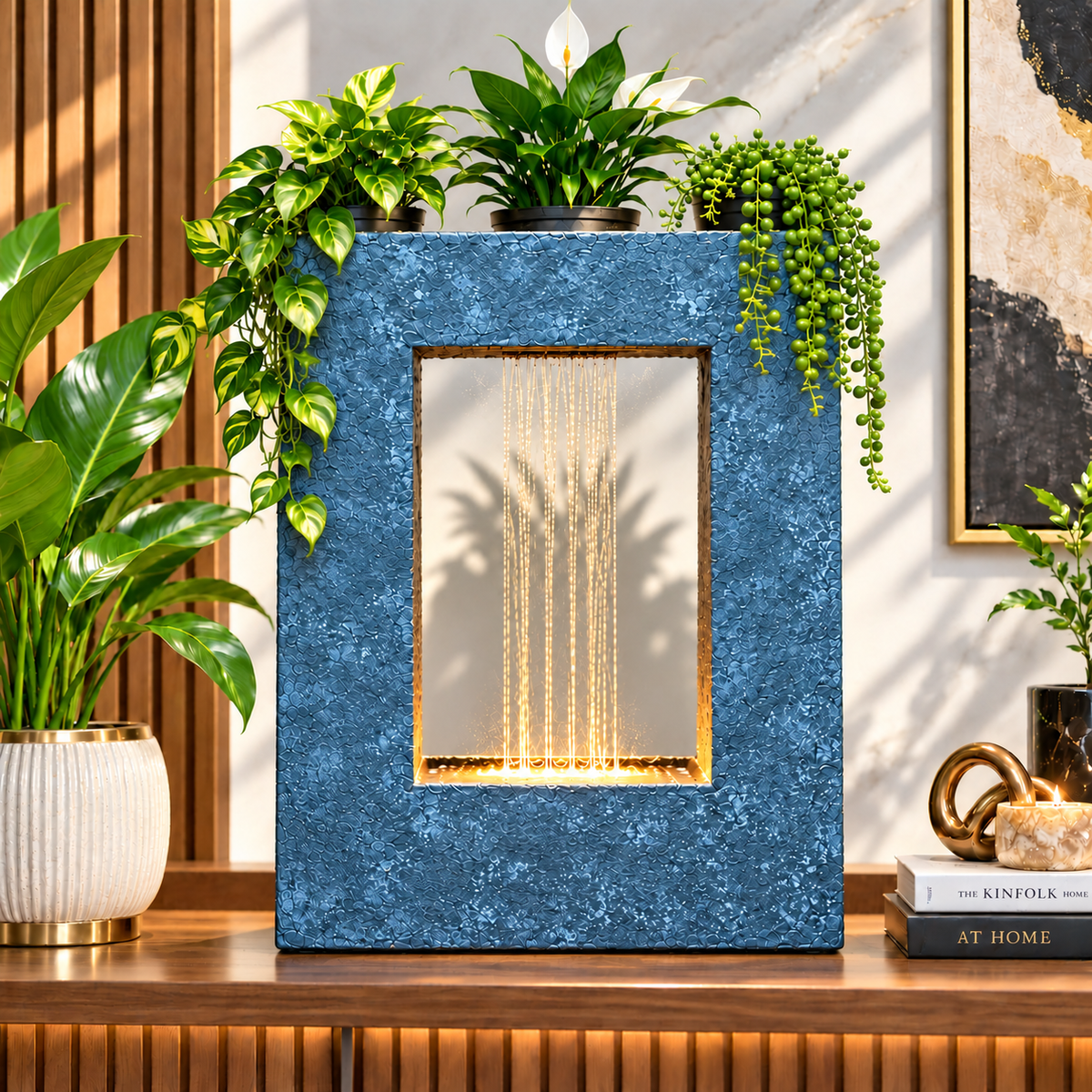 Square Planter Indoor Tabletop Fountain for Living Room & Vastu Decor