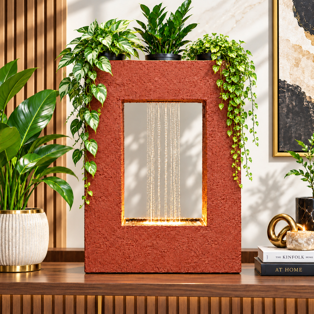 Square Planter Indoor Tabletop Fountain for Living Room & Vastu Decor