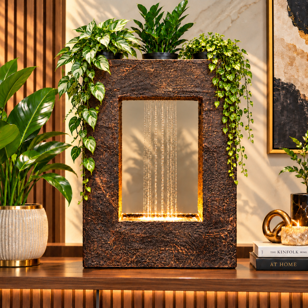 Square Planter Indoor Tabletop Fountain for Living Room & Vastu Decor