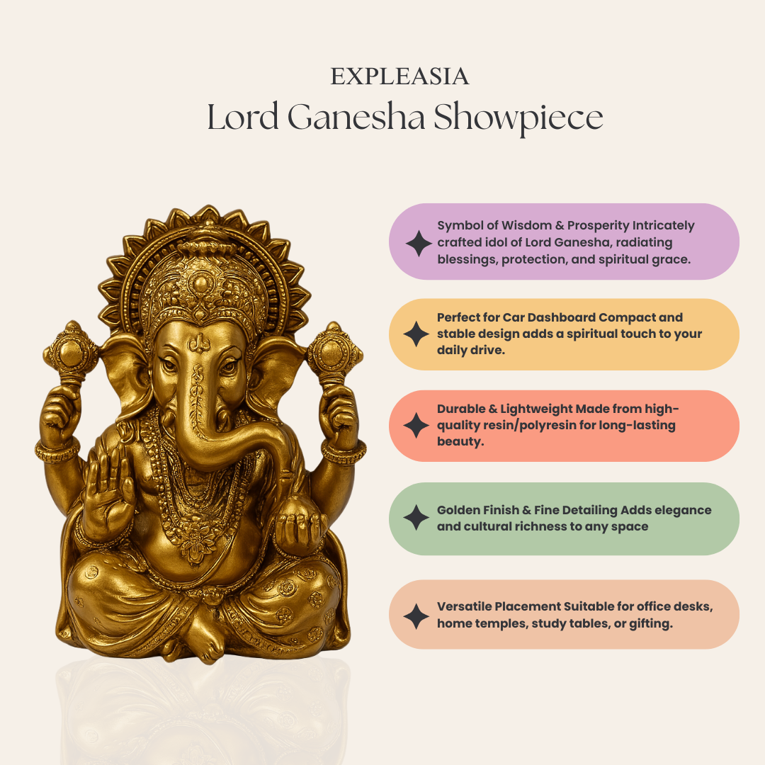 Decorative Lord Ganesha Idol Showipece for Car deshboard, Office Table and Home Temple, Gift Item