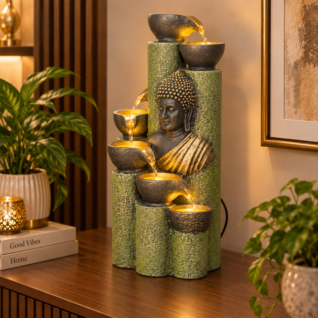 Bamboo Buddha Water Fountain – Elegant Décor for Home, Garden & Vastu