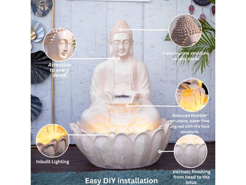 Lotus Buddha Water Fountain for Home, Indoor Fountain Big Size, for Garden, Home vastu, Buddha Fountain with electrcials Warranty, 3 feet