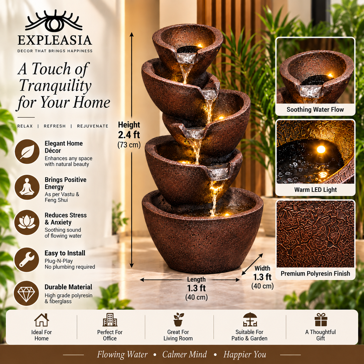 EXPLEASIA 5-tier Stacked Pot Water Fountain – product image 30