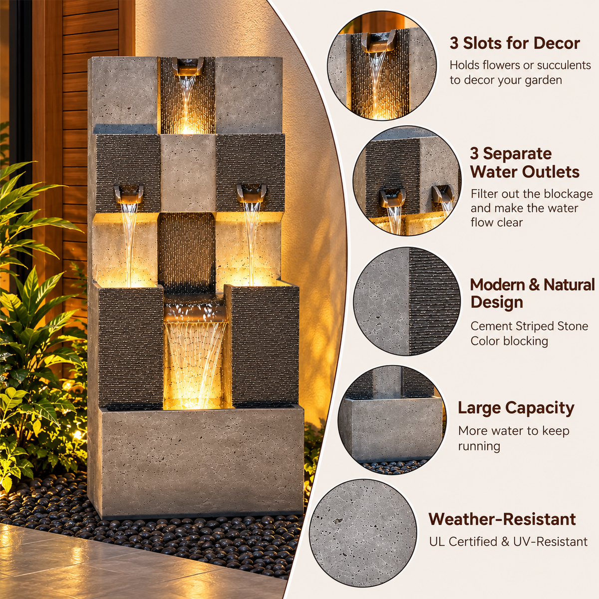 Urban Cascade Water Fountain with LED – 32 Inch