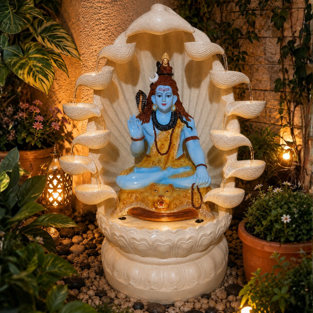 Lord Shiva Lotus Leaf Shower Water Fountain with LED – 40 inch