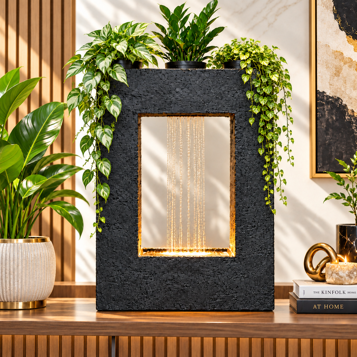 Square Planter Indoor Tabletop Fountain for Living Room & Vastu Decor