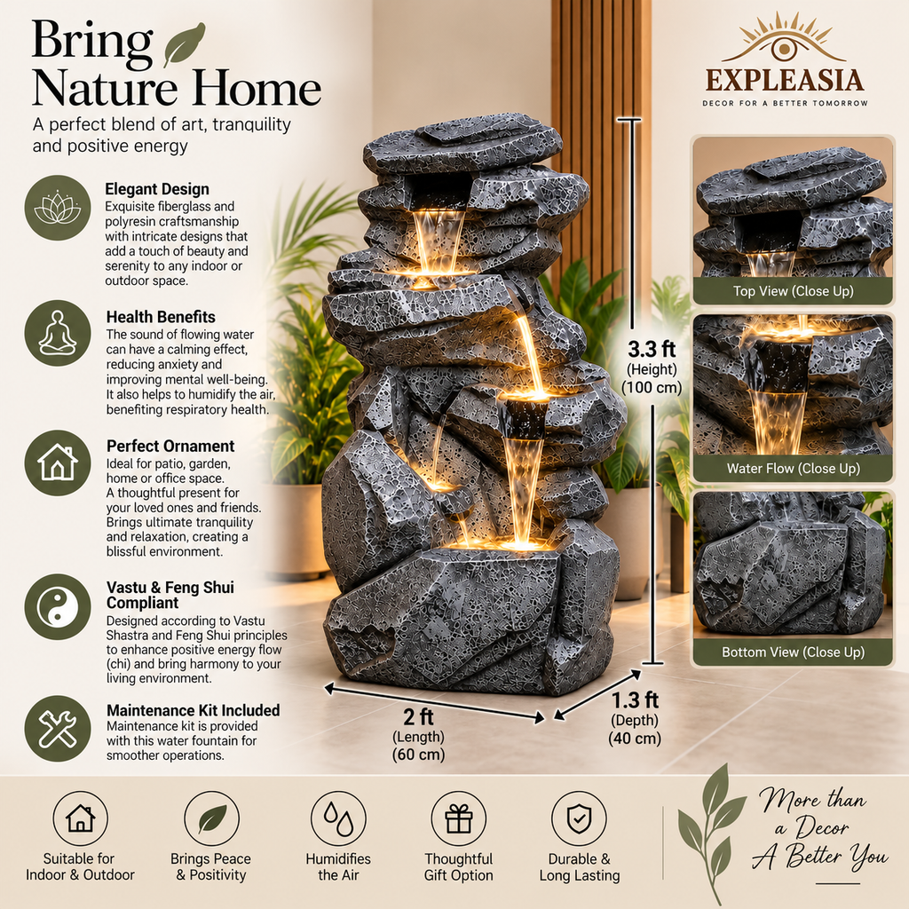 Rock Waterfall Fountain – Big Size | Indoor & Covered Outdoor Décor