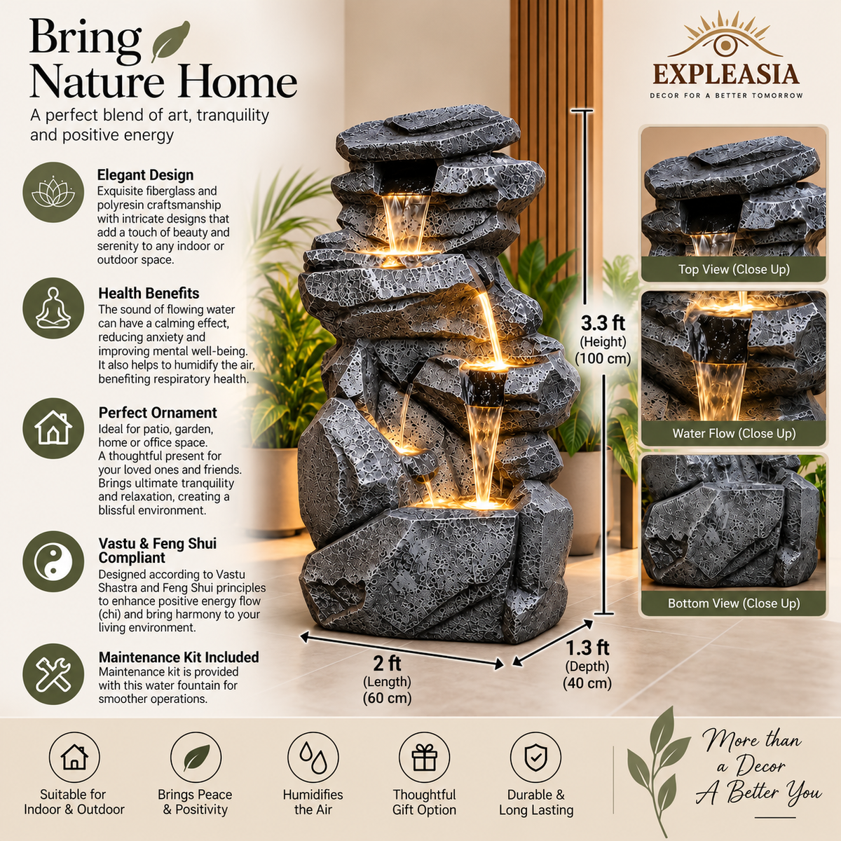 Rock Waterfall Fountain – Big Size | Indoor & Covered Outdoor Décor