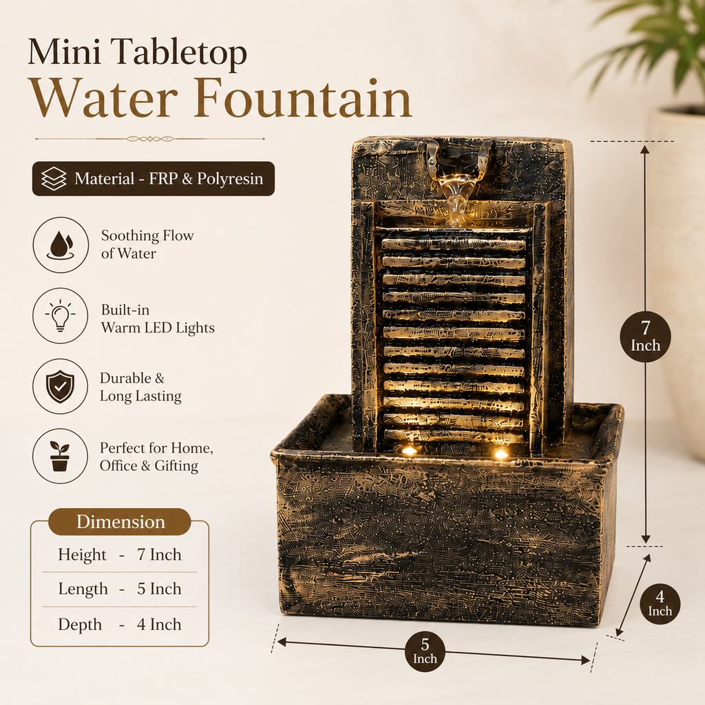 7 Inch Mini Tabletop Water Fountain with Warm LED Lights | Indoor Waterfall Fountain for Home