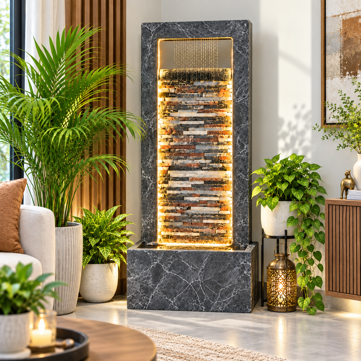 4ft Slate Waterfall Fountain - Large Slate Rippled Water Feature for Home & Vastu Decor