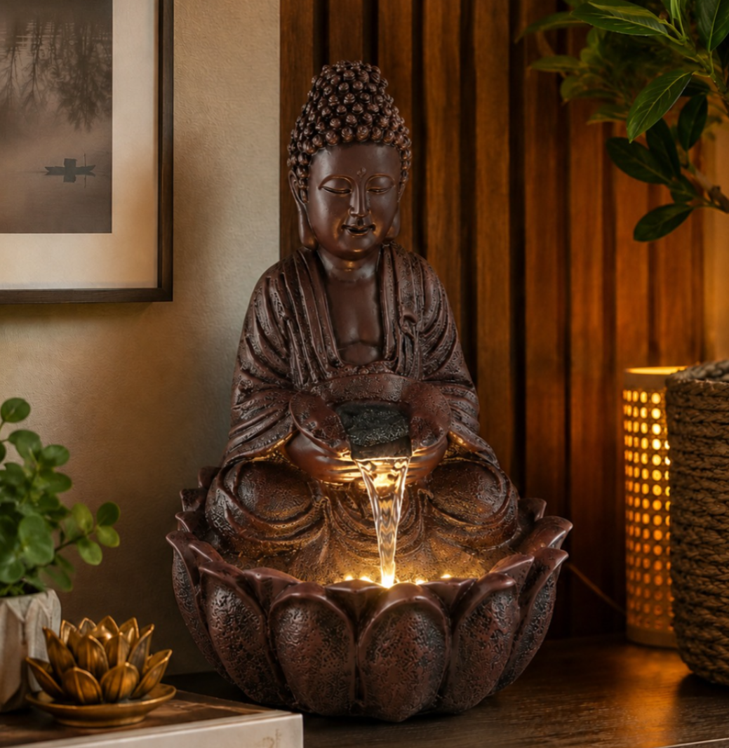 2ft Divine Buddha Water Fountain – Brown | Home & Office Decor