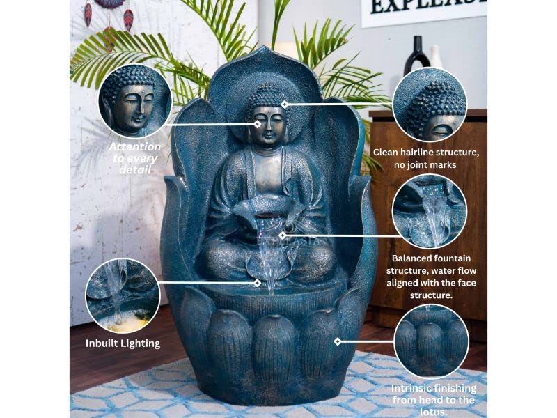 Embossed Leaf Buddha Water Fountain for Home, Office, Garden | Housewarming Gift| with Maintenance Kit| Home Decor Water Fountain, Buddha Water Fountain