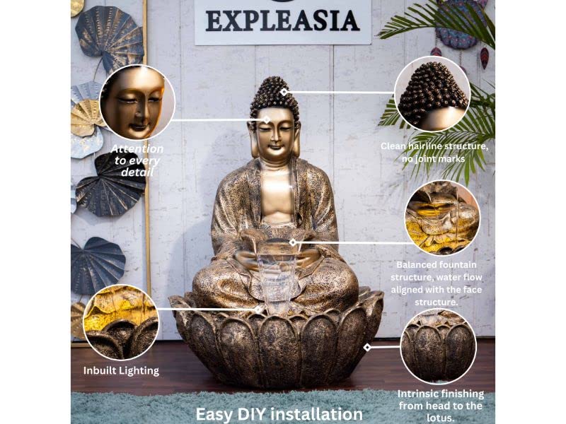 Lotus Buddha Water Fountain for Home, Indoor Fountain Big Size, for Garden, Home vastu, Buddha Fountain with electrcials Warranty, 3 feet
