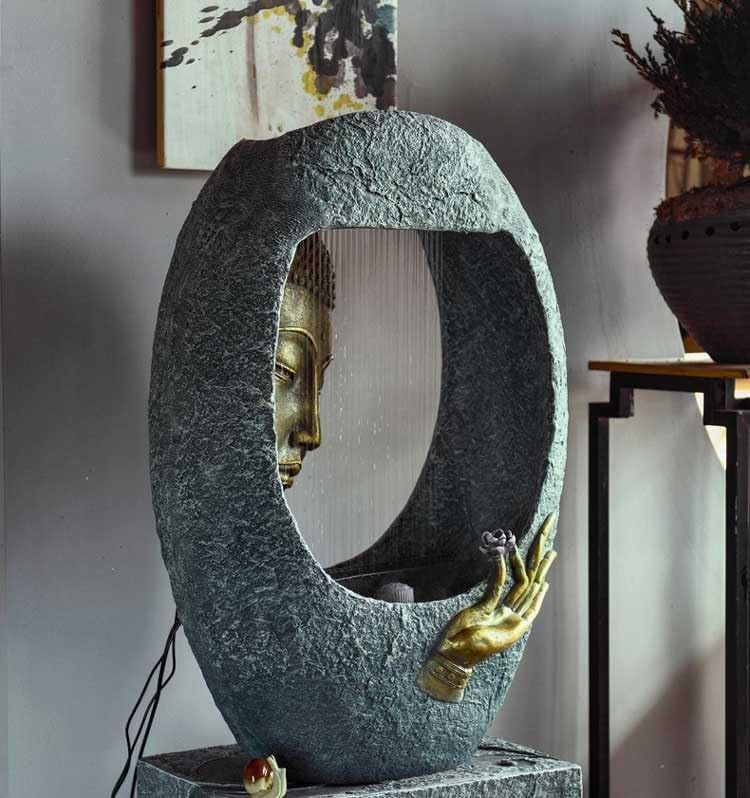 Buddha face Shower Water Fountain for Home, for Garden, Office, Commercial Spaces Indoor Fountain Big Size, Water Fountain for Home vastu, Buddha Fountain 3 feet (BlueGold)