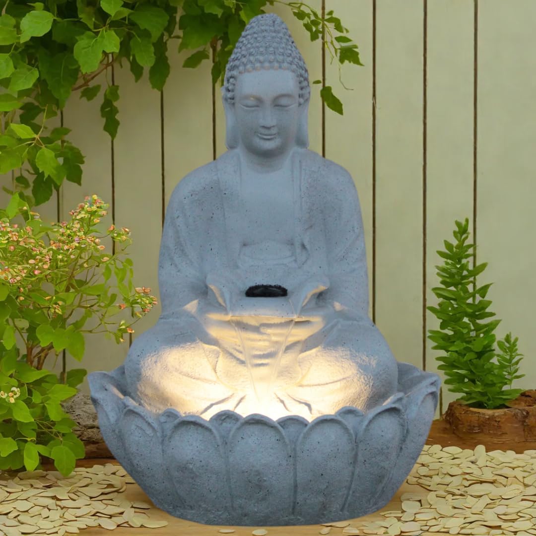 Lotus Buddha Water Fountain for Home, Indoor Fountain Big Size, for Garden, Home vastu, Buddha Fountain with electrcials Warranty, 3 feet