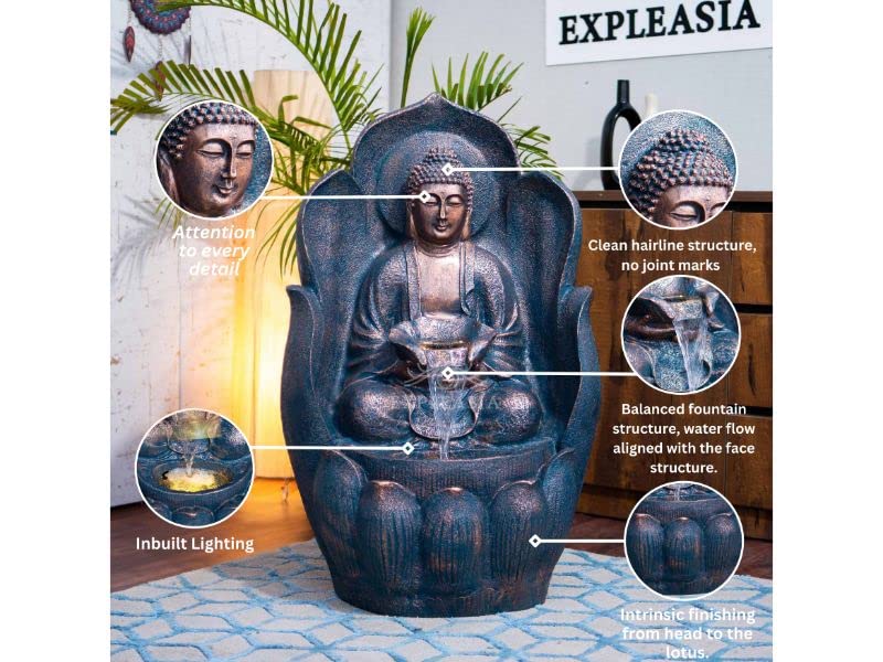 Embossed Leaf Buddha Water Fountain for Home, Office, Garden | Housewarming Gift| with Maintenance Kit| Home Decor Water Fountain, Buddha Water Fountain