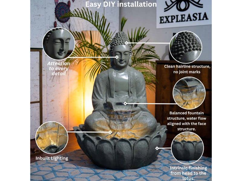 Lotus Buddha Water Fountain for Home, Indoor Fountain Big Size, for Garden, Home vastu, Buddha Fountain with electrcials Warranty, 3 feet