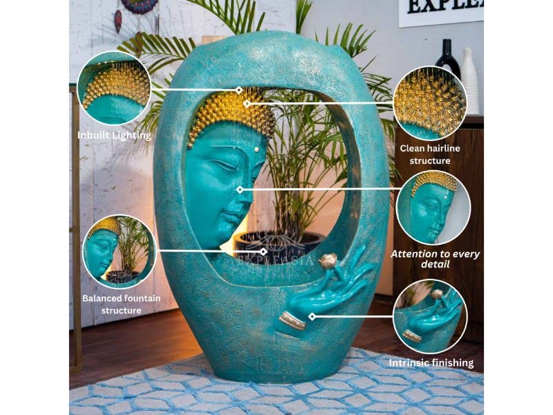 Buddha face Shower Water Fountain for Home, for Garden, Office, Commercial Spaces Indoor Fountain Big Size, Water Fountain for Home vastu, Buddha Fountain 3 feet (Aqua Gold)