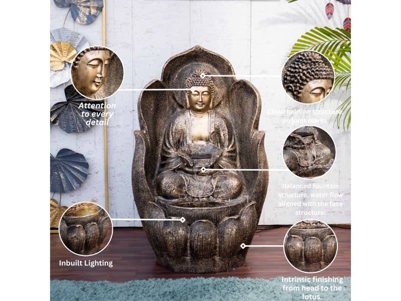 Embossed Leaf Buddha Water Fountain for Home, Office, Garden | Housewarming Gift| with Maintenance Kit| Home Decor Water Fountain, Buddha Water Fountain