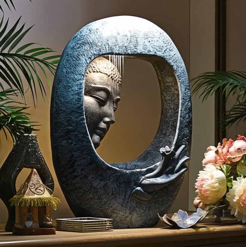 Buddha face Shower Water Fountain for Home, for Garden, Office, Commercial Spaces Indoor Fountain Big Size, Water Fountain for Home vastu, Buddha Fountain 3 feet ( Dark Grey)