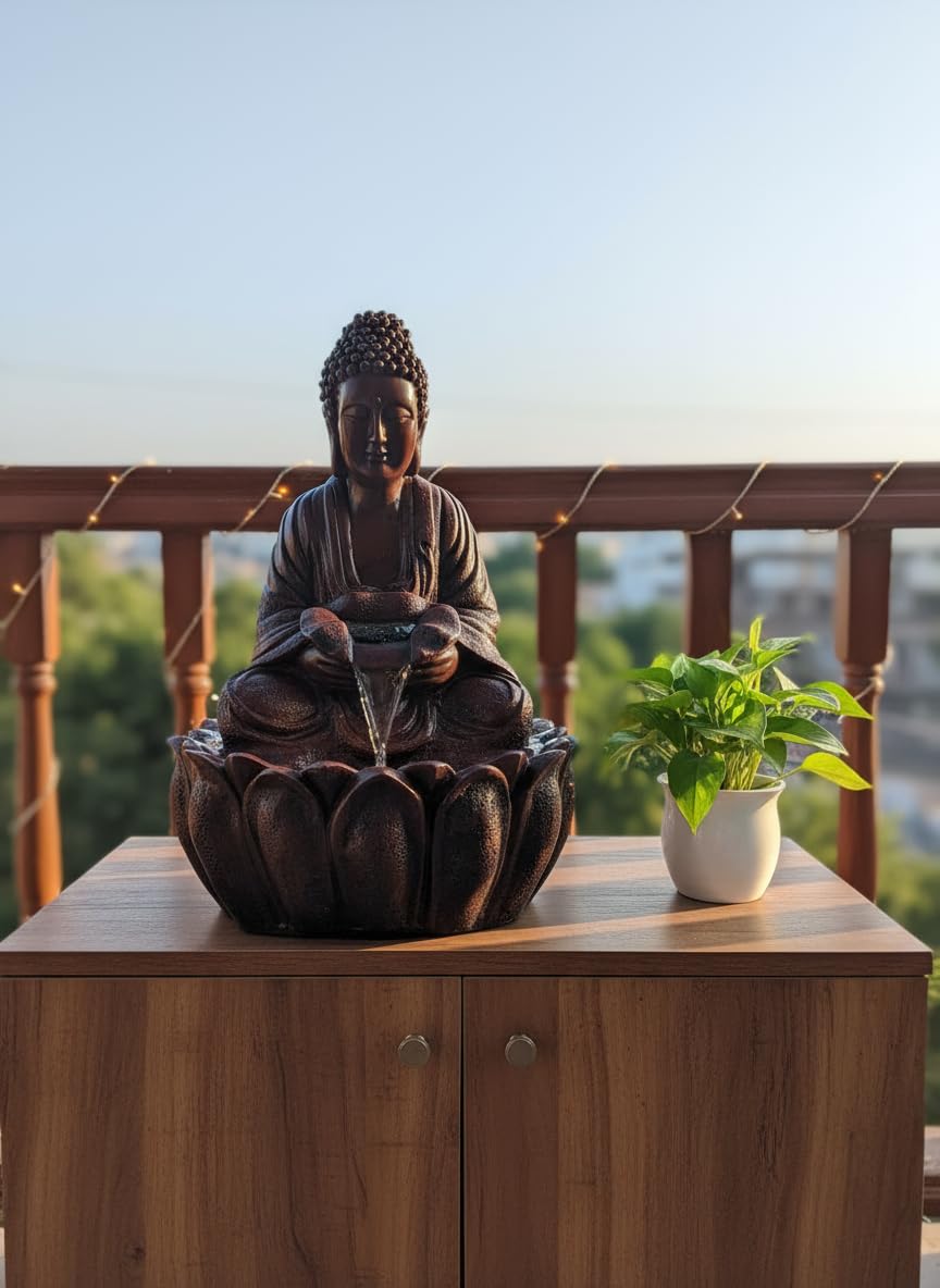 2ft Divine Buddha Fountain for Home, Buddha Water Fountain Indoor Home décor, Buddha Water Fountain Big Size, Waterfall Fountain Indoor Home décor ( Brown)