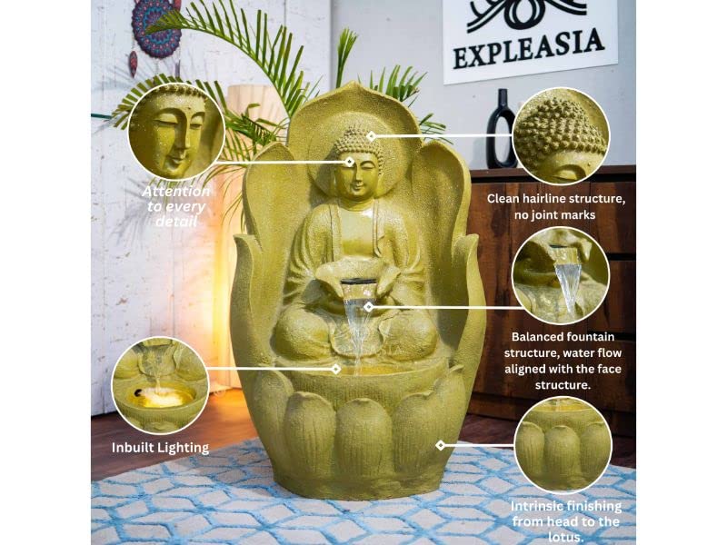 Embossed Leaf Buddha Water Fountain for Home, Office, Garden | Housewarming Gift| with Maintenance Kit| Home Decor Water Fountain, Buddha Water Fountain