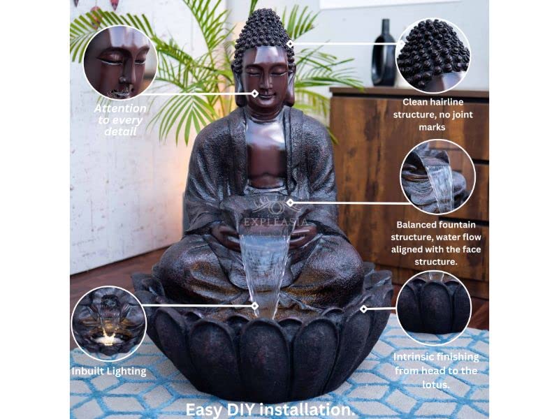 Lotus Buddha Water Fountain for Home, Indoor Fountain Big Size, for Garden, Home vastu, Buddha Fountain with electrcials Warranty, 3 feet