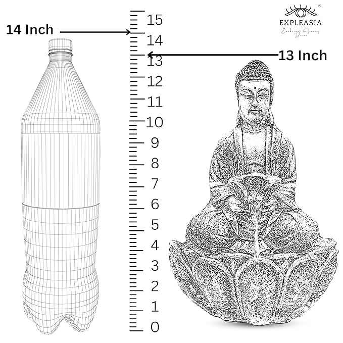 Mini Divine Lotus Buddha Water Fountain for Table Decor | Living Room Decor | Gift Items | Home & Office Decor Item | Buddha Water Fountain | Table top Water Fountain (Beige)
