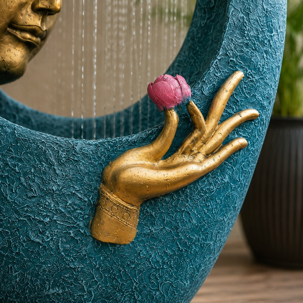 Buddha Face Shower Water Fountain – Blue Gold (3ft)