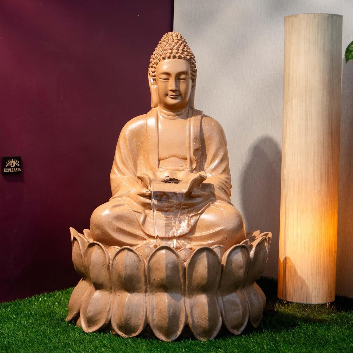 Double Lotus Buddha Water Fountain for Home, Office, Garden water fountain for home decor with warranty on electrical parts, Clear hariline, intricate finishing