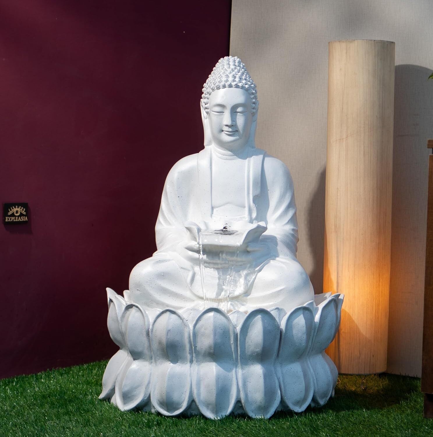 Double Lotus Buddha Water Fountain for Home, Office, Garden water fountain for home decor with warranty on electrical parts, Clear hariline, intricate finishing