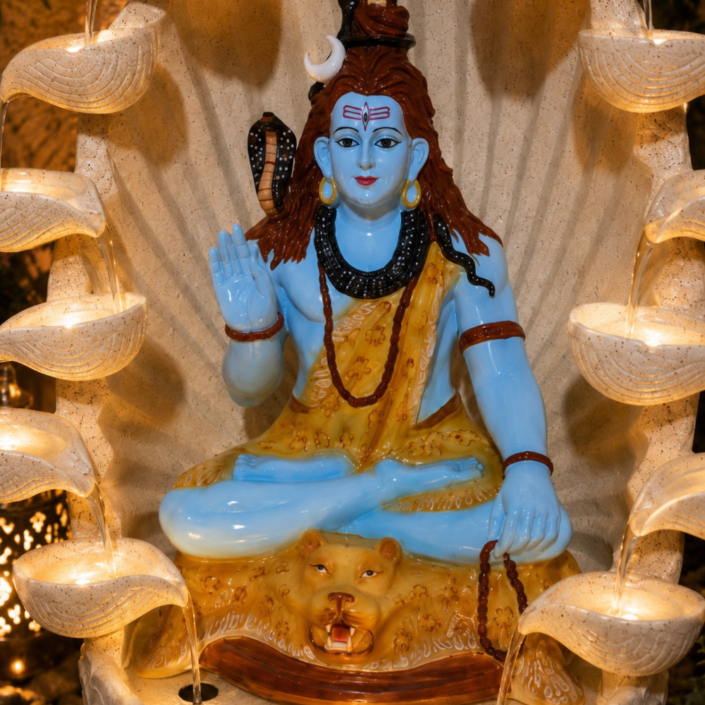 Lord Shiva Lotus Leaf Shower Water Fountain with LED – 40 inch